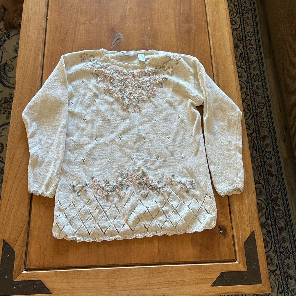 Carolyn Taylor Cream Knit with Pink Floral Design